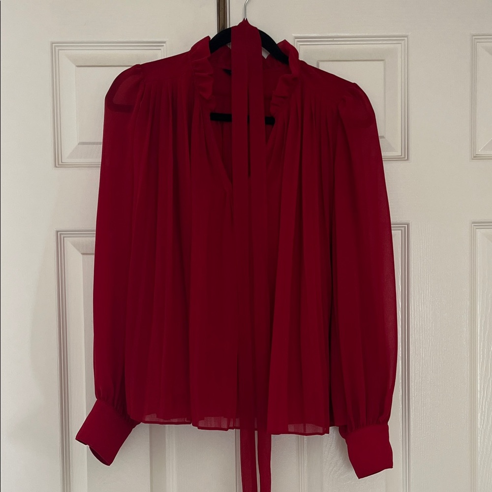 Banana Republic Factory Red Blouse with Tie Neck